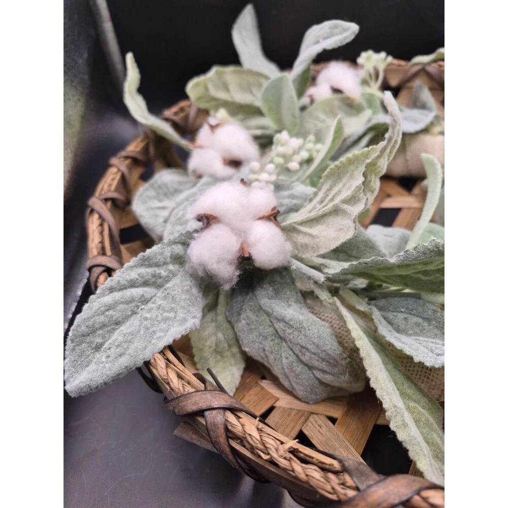 Lambs Ear Cotton Boll Front Door Wreath  18